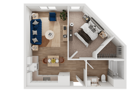 Floor plan for 1 bed, 1 bath, 545 sqft